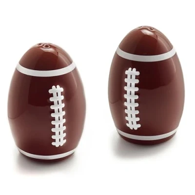 Image of 40YARDS Ceramic Salt and Pepper Shakers, Football Shape with Raised Stitching Gift for Fans (2 Piece Set), Dishwasher Safe