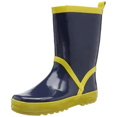 Image of Playshoes Unisex Wellies Rain Boot Classic Wellington Rubber, Yellow (Marine/Gelb 413), 6 UK