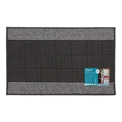 Image of Palmero Machine Washable Latex Backed Carpet Door Mat, Black/Grey