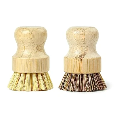 Image of Jungle Culture Plant Based Bamboo Palm Brush Set of 2 Kitchen Cleaning Scrubbing for Washing Dishes, Pots, Pans &amp; Sink Vegetable Scrub Zero Waste Firm Soft Bristle Eco Dish