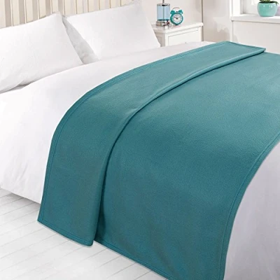 Image of Dreamscene Large Warm Polar Fleece Throw Over Soft Luxury Sofa Bed Blanket, Plain Teal Blue 150 x 200 cm