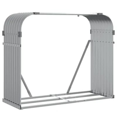 Image of vidaXL Galvanised Steel Log Holder Firewood Rack Light Grey, Ample Space, Ventilated, Secure, for Gardens/Patios/Outdoor