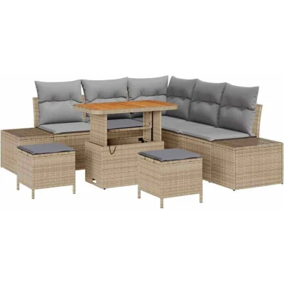Image of vidaXL 8 Piece Garden Sofa Set with Cushions Beige Poly Rattan Acacia