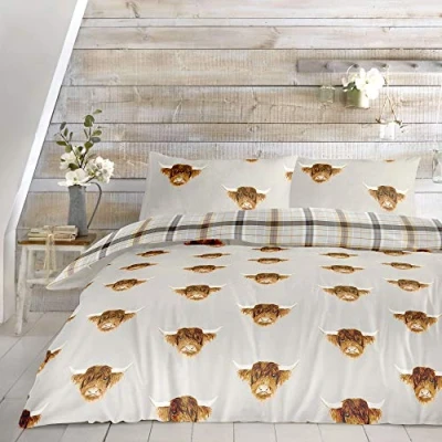 Image of Fusion Highland Cow Easy Care Duvet Cover Set 3pcs, Double Bed Size in Ochre
