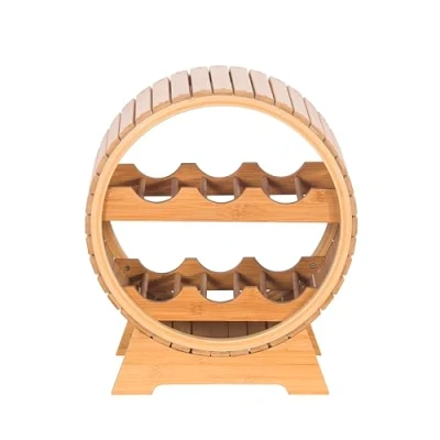 Image of woodluv Wine Rack, Bamboo Holder, Rustic Rack For Storage, Free standing Storage Unit, Cellar, Kitchen, Living Room, Bar, Barrel Bottle Stand Shelf