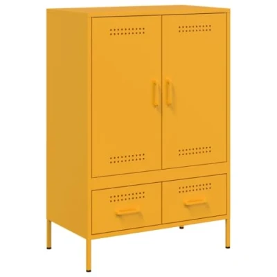 Image of vidaXL Highboard Sideboard Cabinet Cupboard Mustard Yellow Industrial Style Cold Rolled Steel 68x39x101.5 cm 4 Compartments 2 Drawers Adjustable Feet