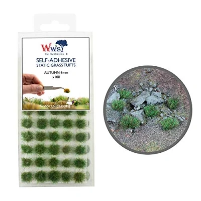 Image of War World Scenics Self Adhesive Static Grass Tufts x 100 Autumn, 6mm Model Railway Wargame Scenery Railroad Modelling Diorama Miniature Hobby Tabletop