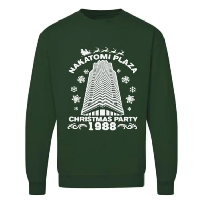 Image of Merch Kingdom Nakatomi Plaza Christmas Sweatshirt Xmas Movie Unisex Jumper Sweater (UK, Alpha, S, Regular, Green)