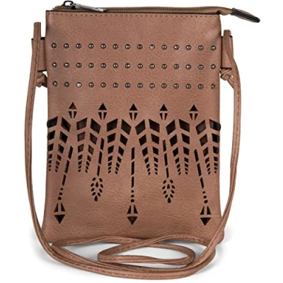 Image of styleBREAKER women mini ethnic style shoulder bag with studs, bag, handbag, 02012260, Colour:Brown