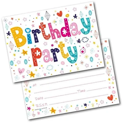 Image of doodlecards Birthday Party Invitations Letters Pack of 20 Invites and Envelopes. Printed in UK, Premium Quality &amp; 100% Recyclable.