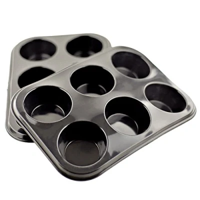 Image of Selecto Bake 2 X Silicone Bun/Muffin Tray Non Stick Baking Cupcake Mould 6 Cup Pan Food Grade (Black)