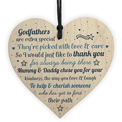 Image of RED OCEAN Godparents Wooden Heart Godmother Godfather Gift Novelty Christening Card Keepsake