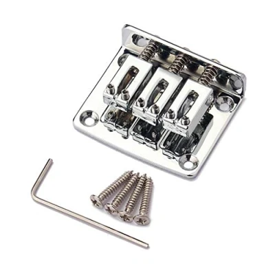 Image of Alnicov Electric Guitar Bridge,Adjustable 3 String Fixed Bridge for Cigarbox Guitar(Chrome)