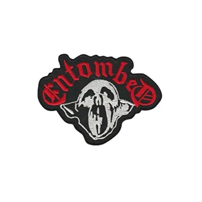 Image of Entombed Death Metal Band Silver Red Patch Badge Embroidered Iron on Applique Souvenir Accessory