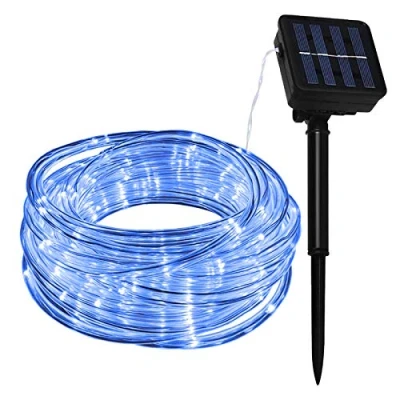 Image of Lamker Fairy Rope String Lights Solar Outdoor 10M 100LED 8 Modes Blue Dimmable IP65 Waterproof Tube Light for Garden Patio Fence Yard Backyard Tree Wedding Christmas Party DIY Lighting Decorative
