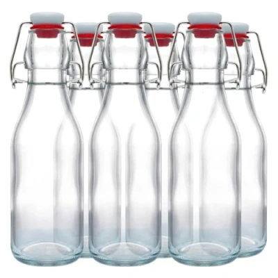 Image of Ultimo Designs Clear Glass Bottles With Airtight Swing Top Lids 6 x 250ml