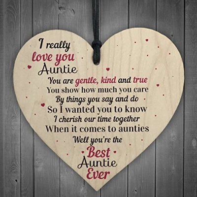 Image of RED OCEAN Love You Auntie Wooden Heart Family Keepsake Birthday Aunty Aunt Mum Thank Sign