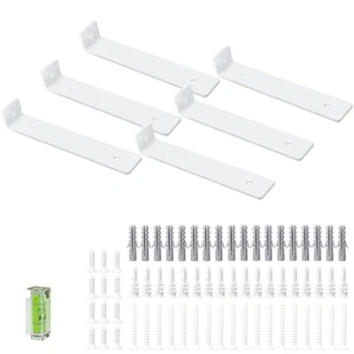 Image of Shelf Bracket 6 Pack Wall Brackets for Shelves White Heavy Duty Metal L Mounted (White, 25cm/10inch)