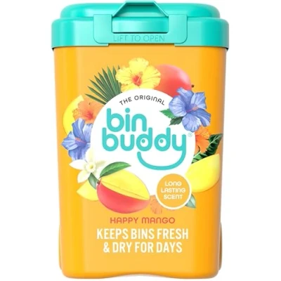 Image of Bin Buddy Fresh Happy Mango, 450g Freshener Deodoriser Powder Leaves Your Smelling Great Suitable for Indoor and Outdoor Bins