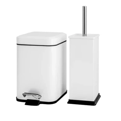 Image of White Square Toilet Brush &amp; Bin Set By Harbour Housewares