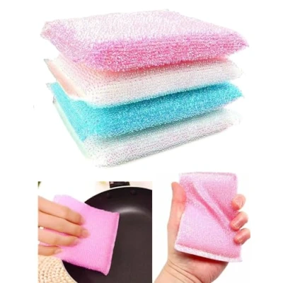 Image of 4 Non Stick Sponge Scourers Pearl Scouring Pads Kitchen Clean Pan Washing Scrub
