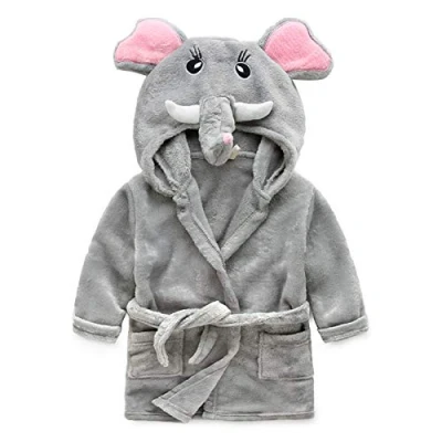 Image of Baby Boys &amp; Girls Unisex Dressing Gown 0 24 Months Soft Plush Flannel Fleece Hooded Bath Robe Animal Face Bathrobe for Babies Toddles Newborn Grey Elephant 2 3 Years
