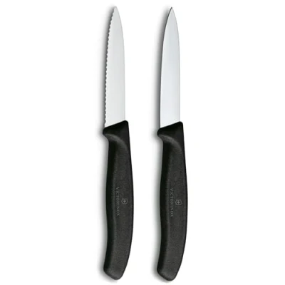 Image of Victorinox Swiss Classic Black 8cm Serrated/Straight 2 Piece Pointed Tip Paring Knife Box Set