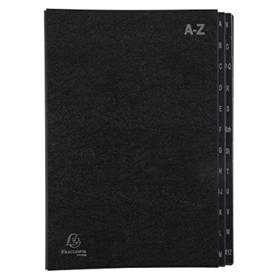 Image of Exacompta Ref 57024E Multipart File 250 x 330mm in Size, Suitable for A4 Documents, 270gsm Recycled Card, Expanding Spine, 24 Sections (Labelled A Z) Black