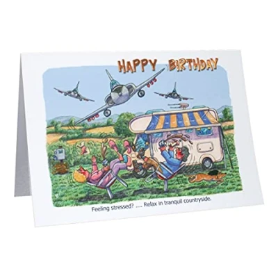 Image of Happy Birthday Motorhome Caravanning Humour Cartoon A5 Funny Blank Greeting Card by Armand Foster