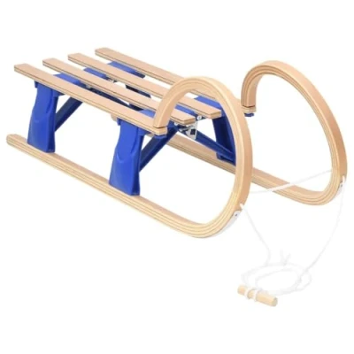 Image of vidaXL Foldable Sledge 110cm Sturdy Plywood Construction, Easy Store Design, Pull Rope Included, Robust and Lightweight, Beige Blue