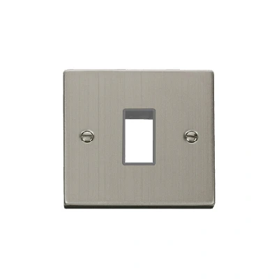 Image of Click Deco 1 Gang MiniGrid Single Aperture Unfurnished Plate Stainless Steel Grey Inserts