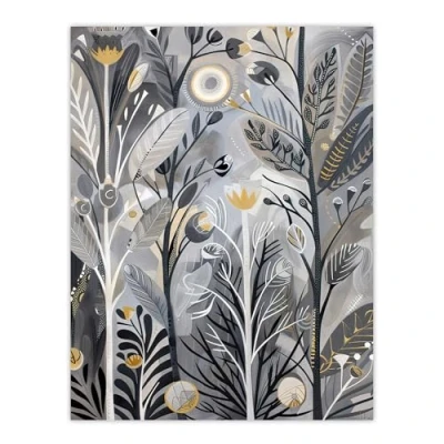 Image of Artery8 Wildflower Meadow Grey Orange Botanical Folk Art Living Room Large Wall Poster Print Thick Paper 18X24 Inch