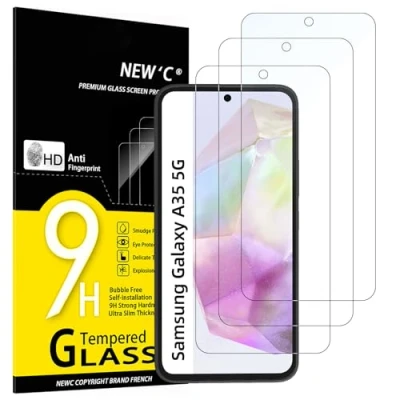 Image of NEW&#039;C 3 Pack Designed for Samsung Galaxy A35 5G (6.6 Inch) Screen Protector Tempered Glass,Case Friendly Scratch proof, Bubble Free, Ultra Resistant