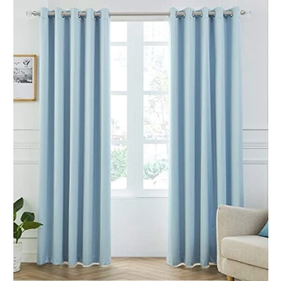 Image of COASTLINE 3 Layers Coating Duckegg Blue 100% Blackout Thermal Eyelet Curtain Extra Wide Window Treatment Blinds 2 panels for Bedroom,Livingroom,Kids Nursery Room W90 x L72 inch