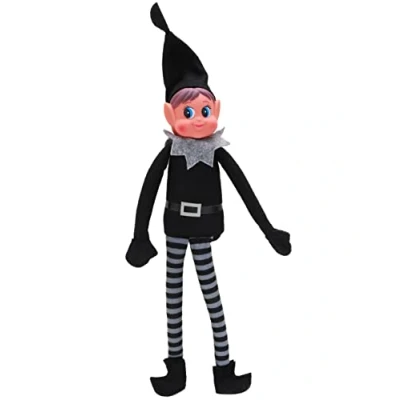 Image of Toyland® Elves Behavin Badly 12 Inch Girl Elf With Black Clothing Soft Toy Long Legs, Body &amp; Vinyl Head Christmas Novelty Toys