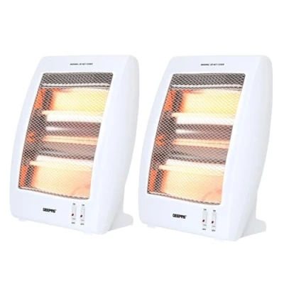 Image of Geepas Quartz Halogen Heater, Pack of 2 Portable Upright Electric Heater with Heat Settings 400W/800W, Safety Tip Over Switch, Ideal for Home Office Caravans and Garages, 800 W, White