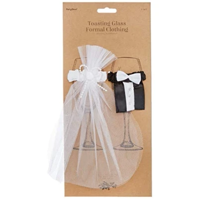 Image of PartyDeco karton UK Set of 2 Cup Covers Wedding Dresses, White and Black, Count (Pack 1)