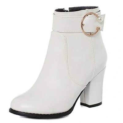 Image of Onewus Fashion Women Ankle Boots with Mid Block Heel (Pu White,7 UK)