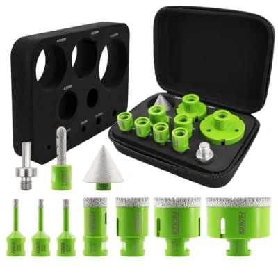 Image of FACHLICH Tile Hole Saw Kit Diamond Core Drill Bits Set M14 10pcs (6/6/8/25/35/50/68mm+50B+10F+Hex Adapter) for Porcelain Granite Marble