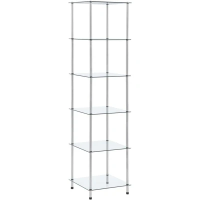 Image of vidaXL 6 Tier Tempered Glass Display Shelf Contemporary Freestanding Storage Unit for Living Room, Office, Bathroom Transparent, Stainless Steel Frame 40x40x160cm