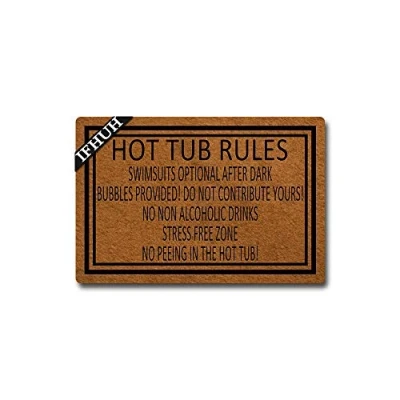 Image of IFHUH Hot Tub Rules Sign Doormat Funny Welcome Mat Front Door Rubber Non Slip Backing Indoor Outdoor Rug 30 in(W) X 18 in(L)