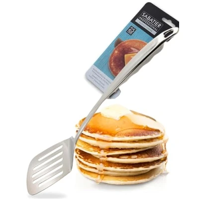 Image of Sabatier Professional Large Metal Slotted Turner Mirror Polished Stainless Steel. Strong Kitchen Cooking Utensil Tool. Flip and Serve Burgers, Eggs &amp; Pancakes. 5 Year Guarantee, Dishwasher Safe