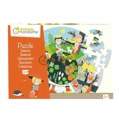 Image of Avenue Mandarine Ref PU007O 40 Piece Puzzle for Children the Seasons Circular Puzzle, 46 x 46cm, Discover &amp; Their Characteristics, Suitable Ages 5+