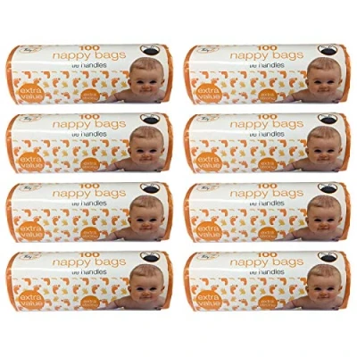 Image of TidyZ Pack of 100 Nappy Bags Thick Strong On A Roll with Tie Handles (800 Bags)