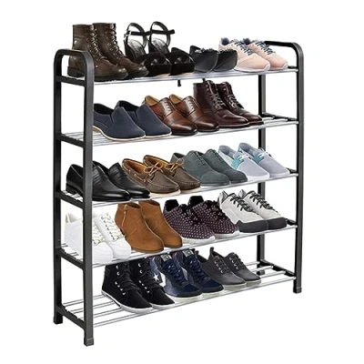 Image of AMOS 5 Tier Shoe Rack Storage Organiser Stackable Shelf for Hallway Living Room Bedroom, Black