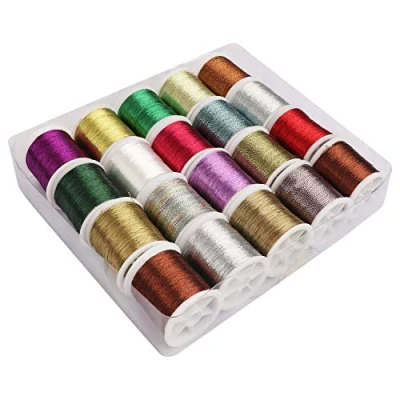 Image of Kurtzy 20 Pack Metallic Polyester Embroidery Thread 40m Assorted Colour Glitter Threads with Spool Floss Skeins for Sewing Machine, Friendship Bracelets, Cross Stitch &amp; DIY Art Crafts