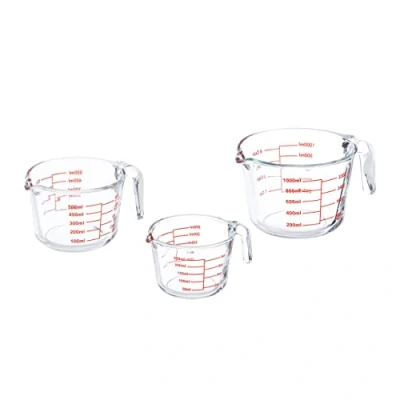 Image of Relaxdays Glass Measuring Jugs, Set of 3, 250 ml, 500 1 Litre, Heat Resistant, Microwave Safe, Transparent