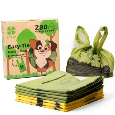 Image of YORJA Tie Handles Dog Poo Bags, 280 Pet Poop Thick and Strong 100% Leak Proof Biodegradable Waste Bags