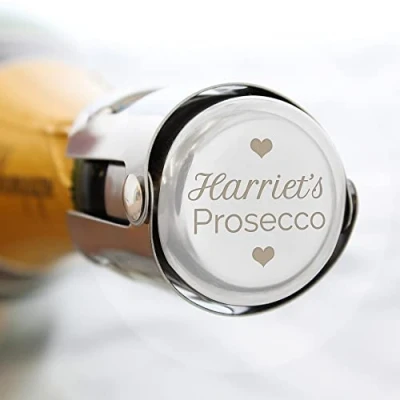 Image of Custom Personalised Heart Motif Prosecco Bottle Stopper. Mothers Day, Birthday, Valentines Engagement, Wedding, Anniversary