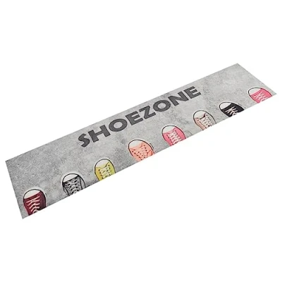 Image of vidaXL Modern Velvet Kitchen Runner Anti Fatigue Mat, Shoezone Print, Skid Resistant, Washable, 300x60 cm, Multicolour
